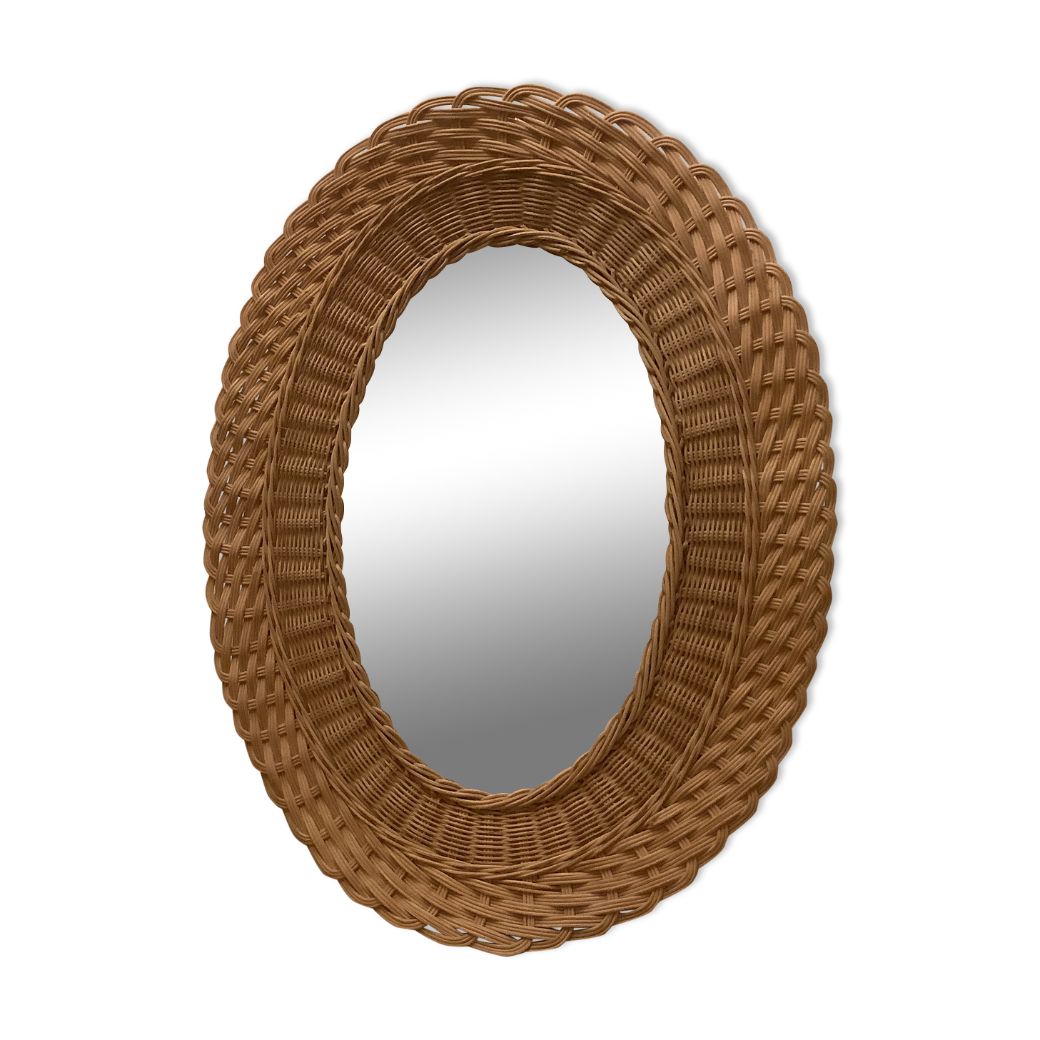 Old oval mirror wicker vintage rattan, 55x43 cm