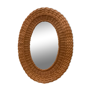 Ancien miroir ovale osier - rotin