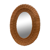 Old oval mirror wicker vintage rattan, 55x43 cm