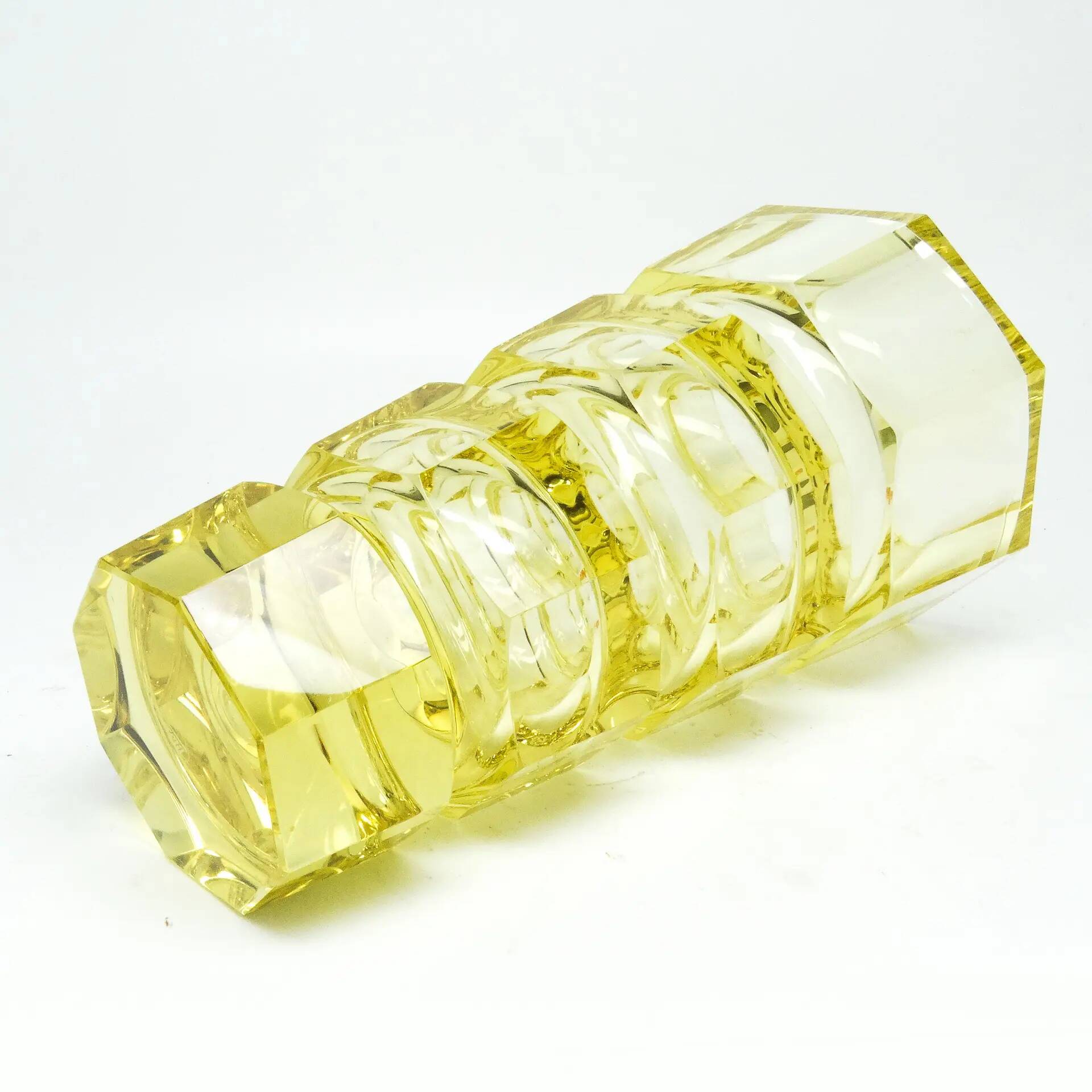 Art Deco vase, yellow crystal, designed by J. Hoffmann, Czechoslovakia, 1930s