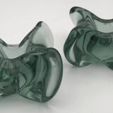 Pair of vintage blue/green tinted glass candlesticks from the 70s