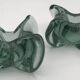 Pair of vintage blue/green tinted glass candlesticks from the 70s