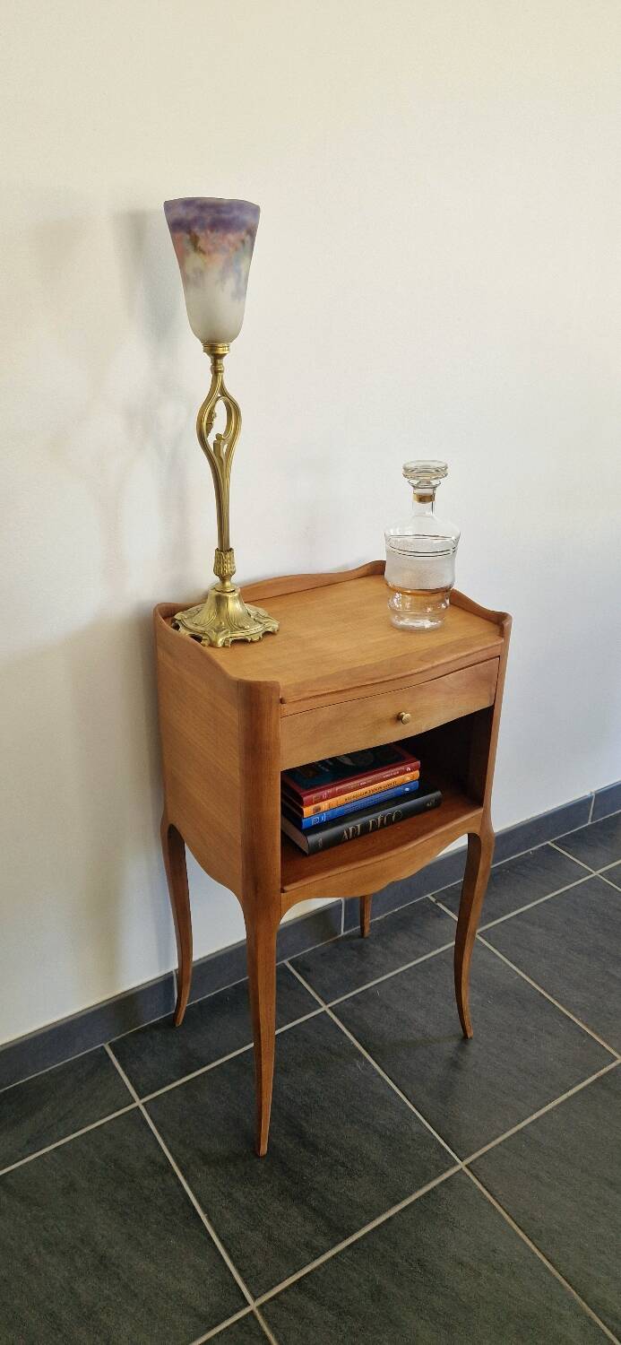 Solid cherry bedside table - Louis XV style - Signed DR