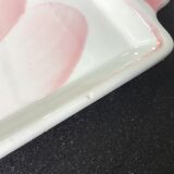 Gien earthenware cake dish, pink flower decoration, 1940s-50s