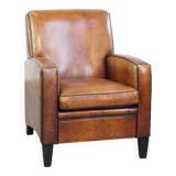 Art Deco design sheepskin leather armchair with a stunning patina