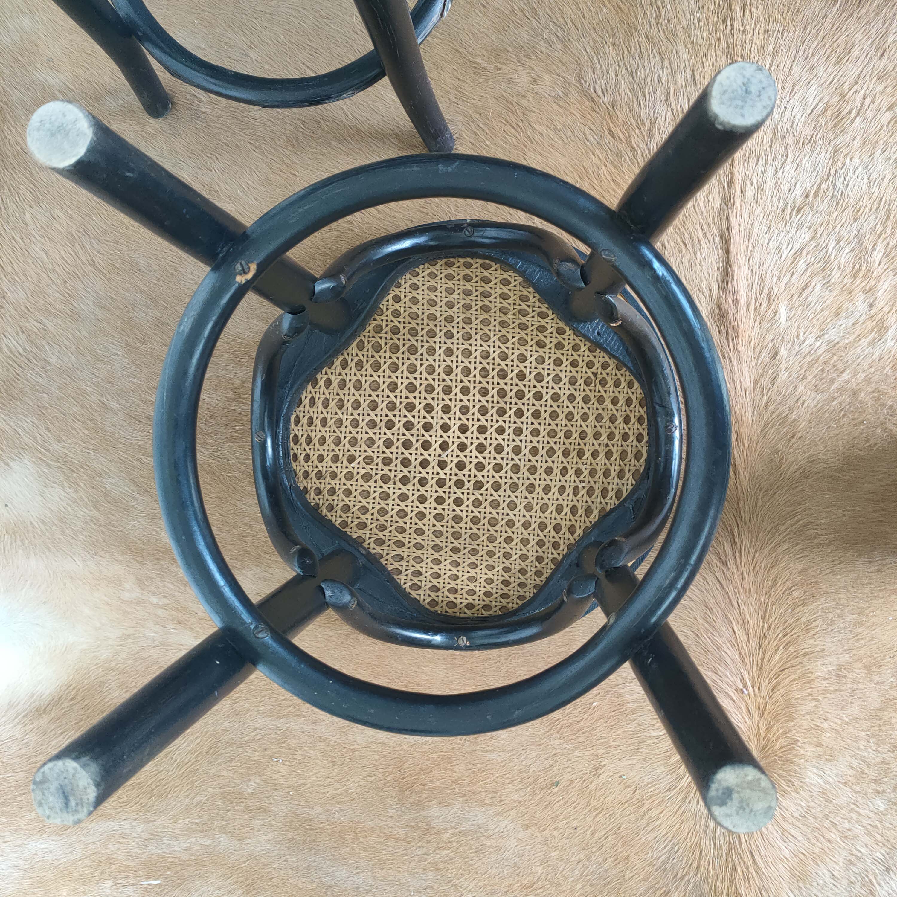 Pair of low curved wood stool and cannage
