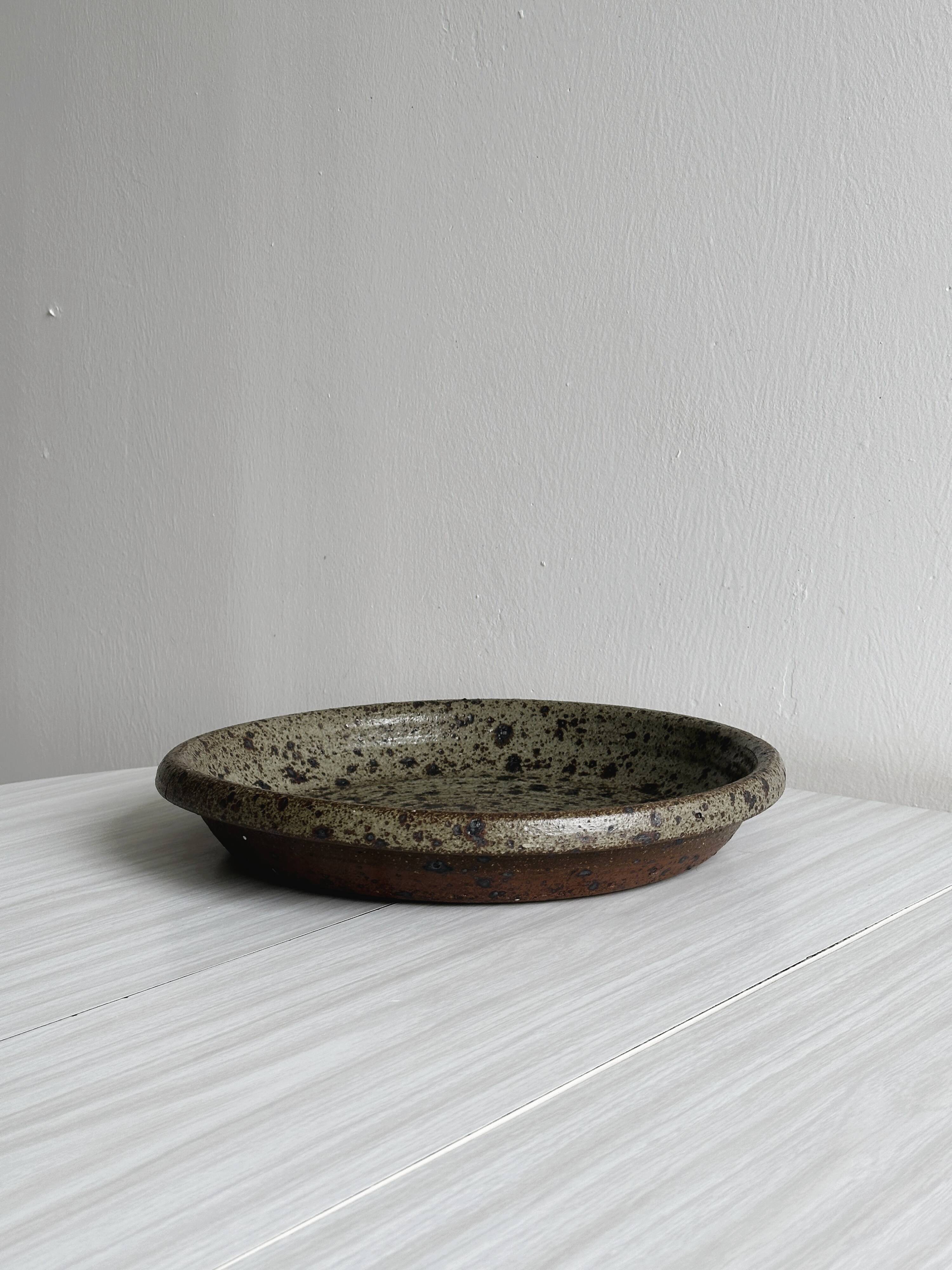 Large antique pyrite stoneware dish