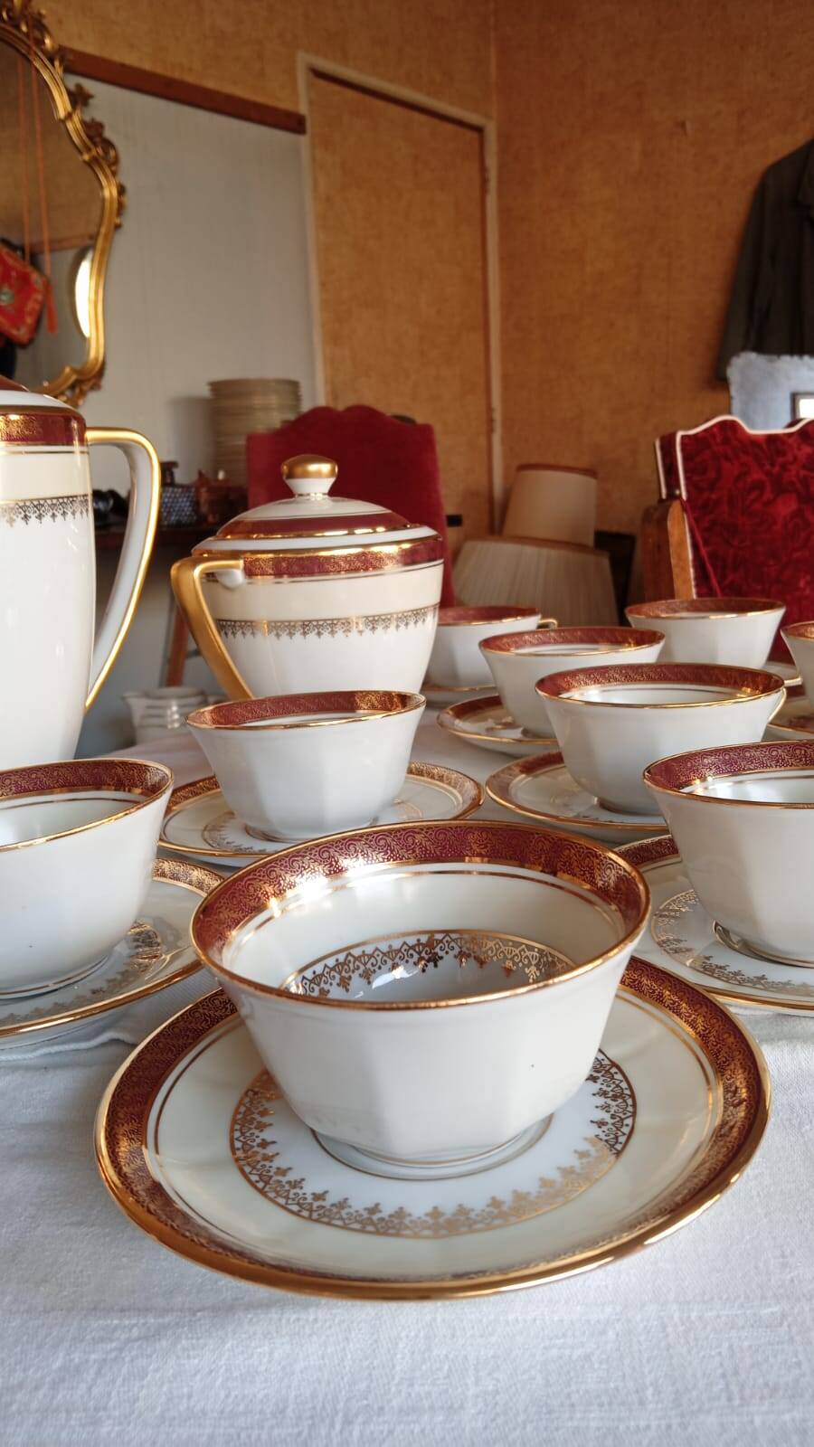 Vilatte Limoges Porcelain Coffee Service 13 Pieces, 11 People 1950