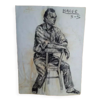 Double-sided charcoal drawing 1950/60 signed