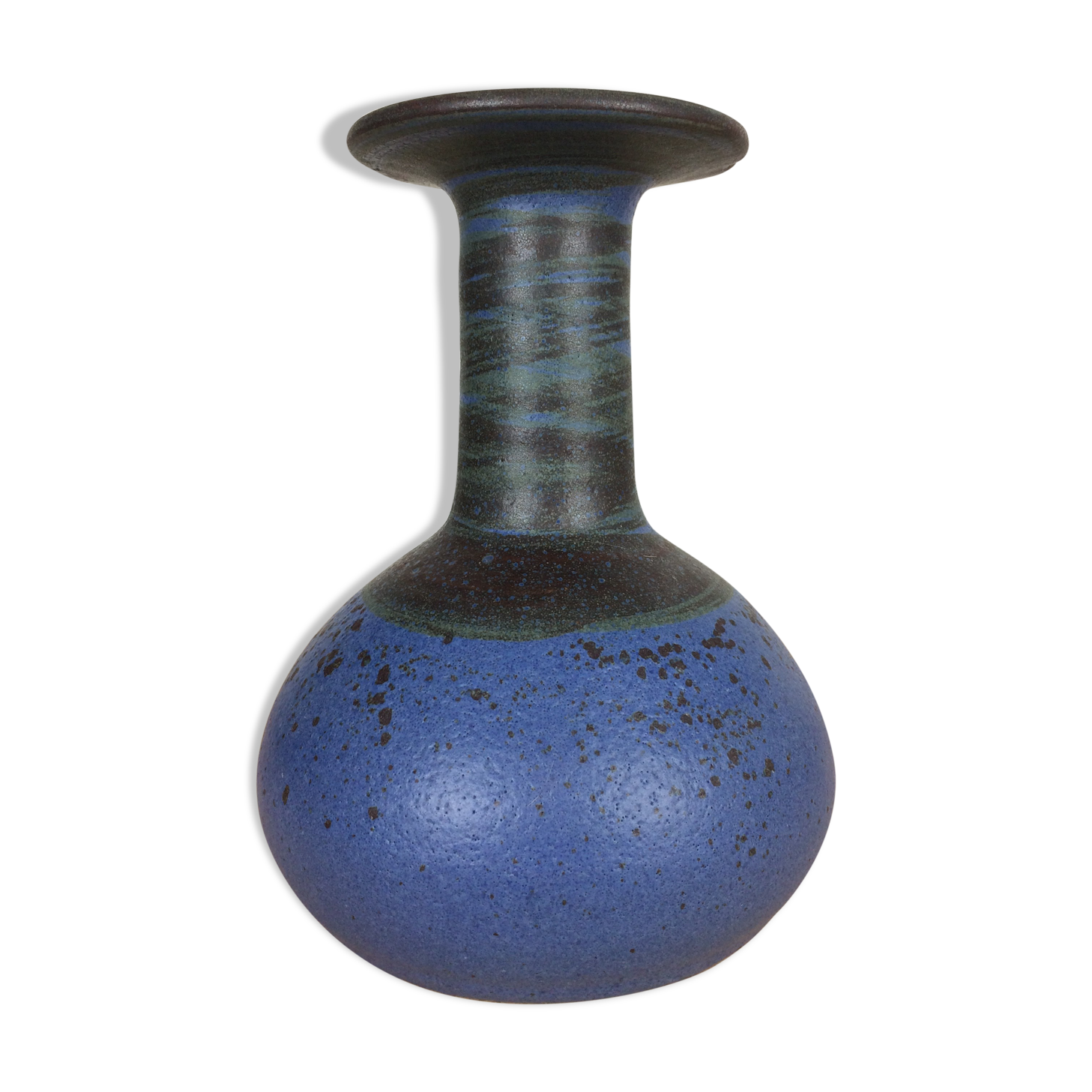 Vase scandinave à col plat céramique bleue