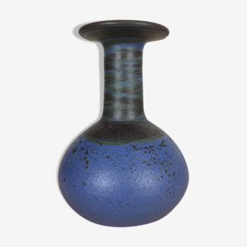 Vase scandinave à col plat céramique bleue