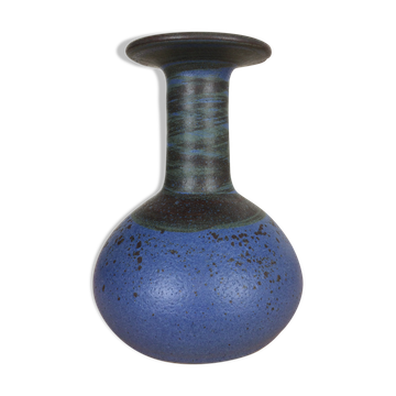 Vase scandinave à col plat céramique bleue