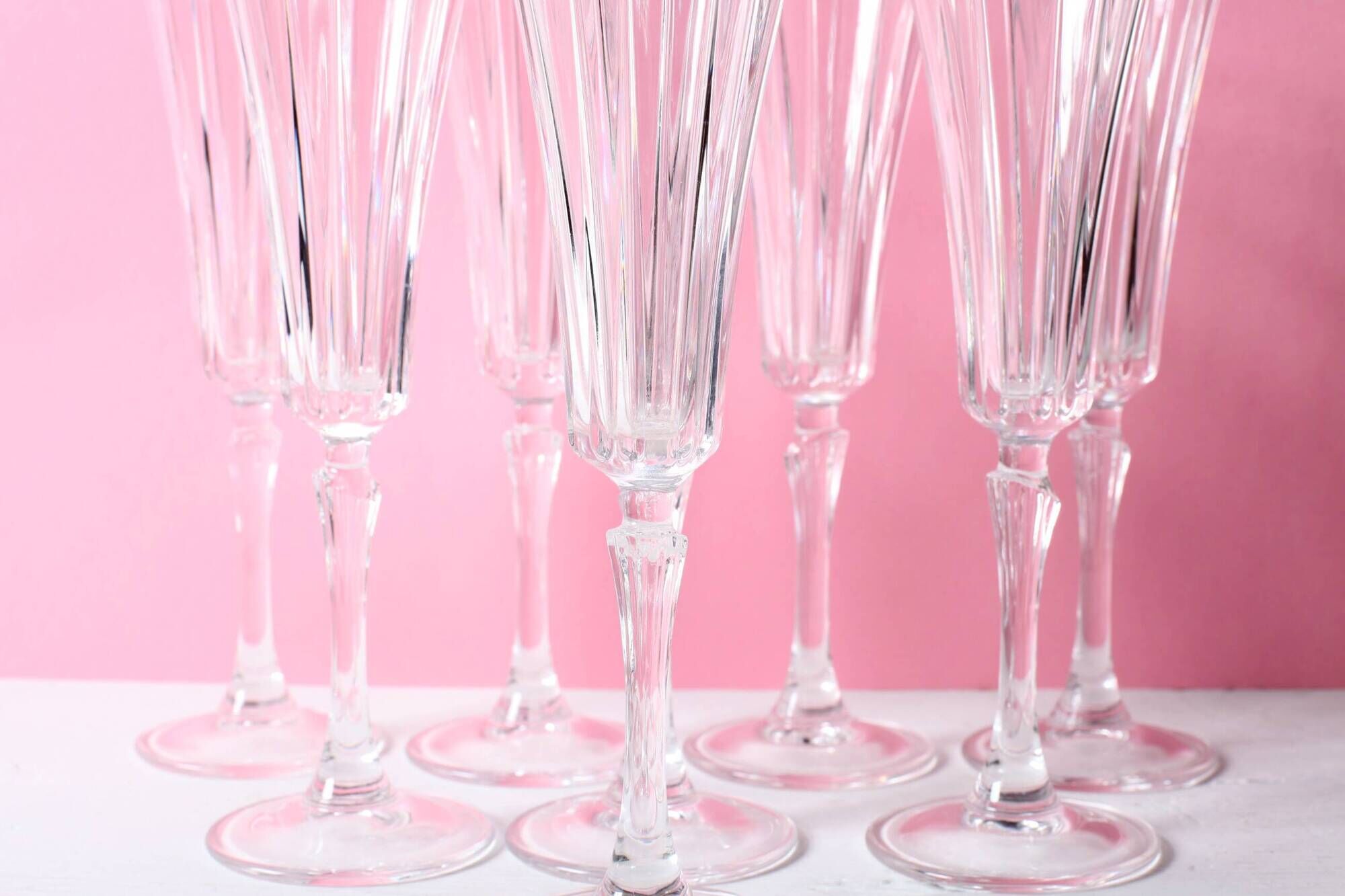 Set of 8 Crystal Vintage Champagne Flutes, Prosecco Clear Italian