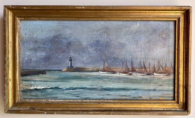 Ancient painting, Marine , signed and dated 1935