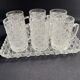 Tray and 6 mugs in blown and molded glass