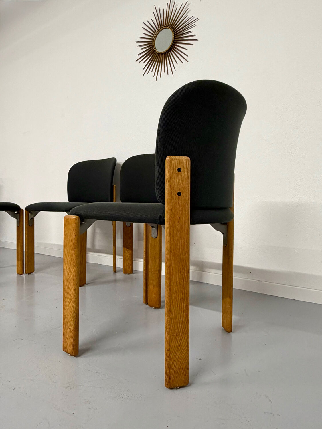 4 wooden and fabric chairs designed by Bruno Rey for Dietiker, vintage 70s