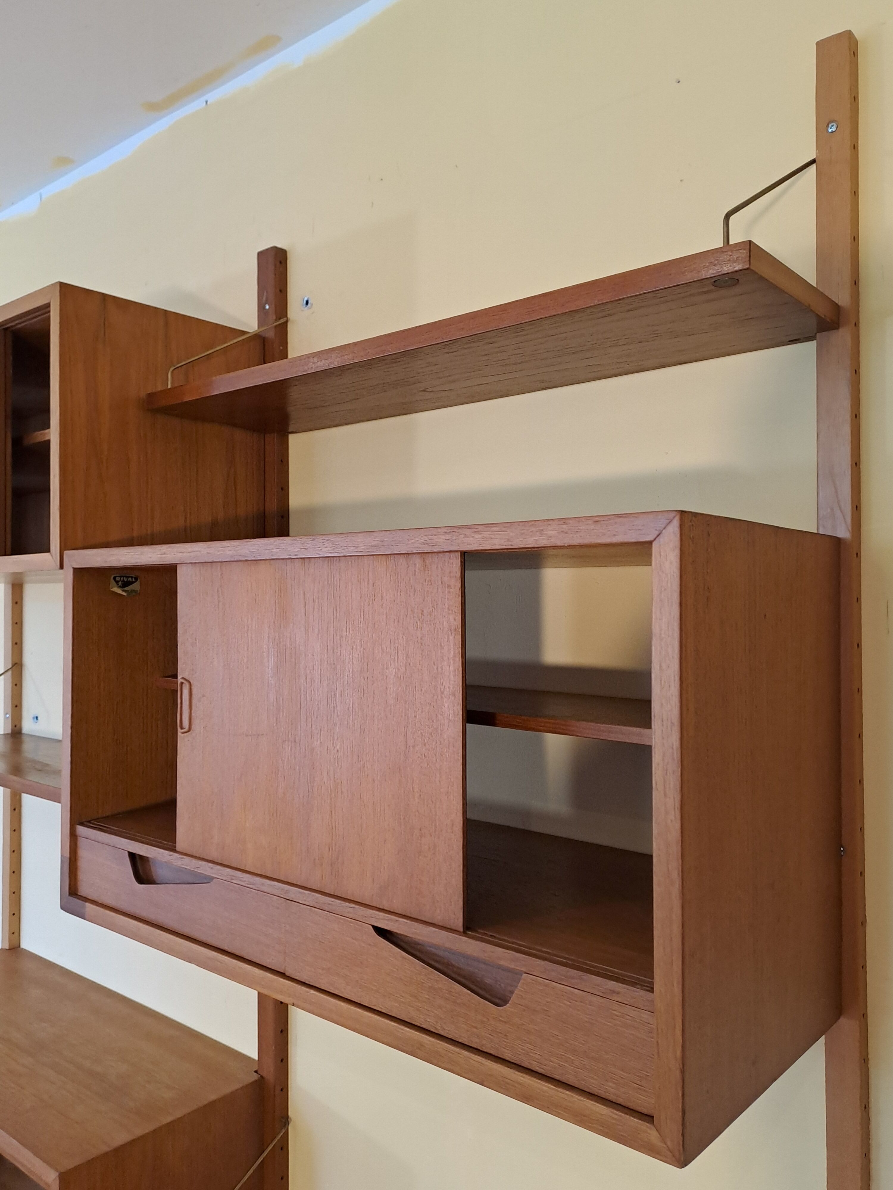 Wall-mounted teak furniture, Vintage Scandinavian 1960s