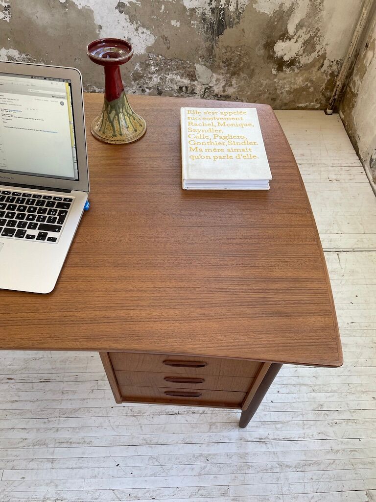 Scandinavian "boomerang" two-sided teak desk Midtjydsk Mobelfabrilk
