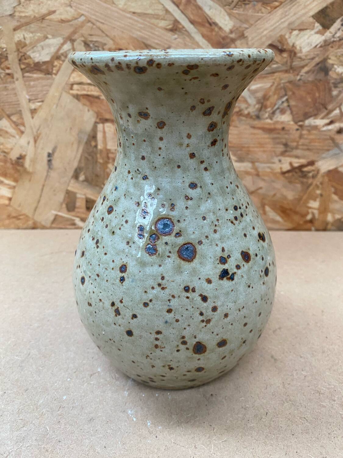 Old vase migeon la borne speckled beige stoneware vintage