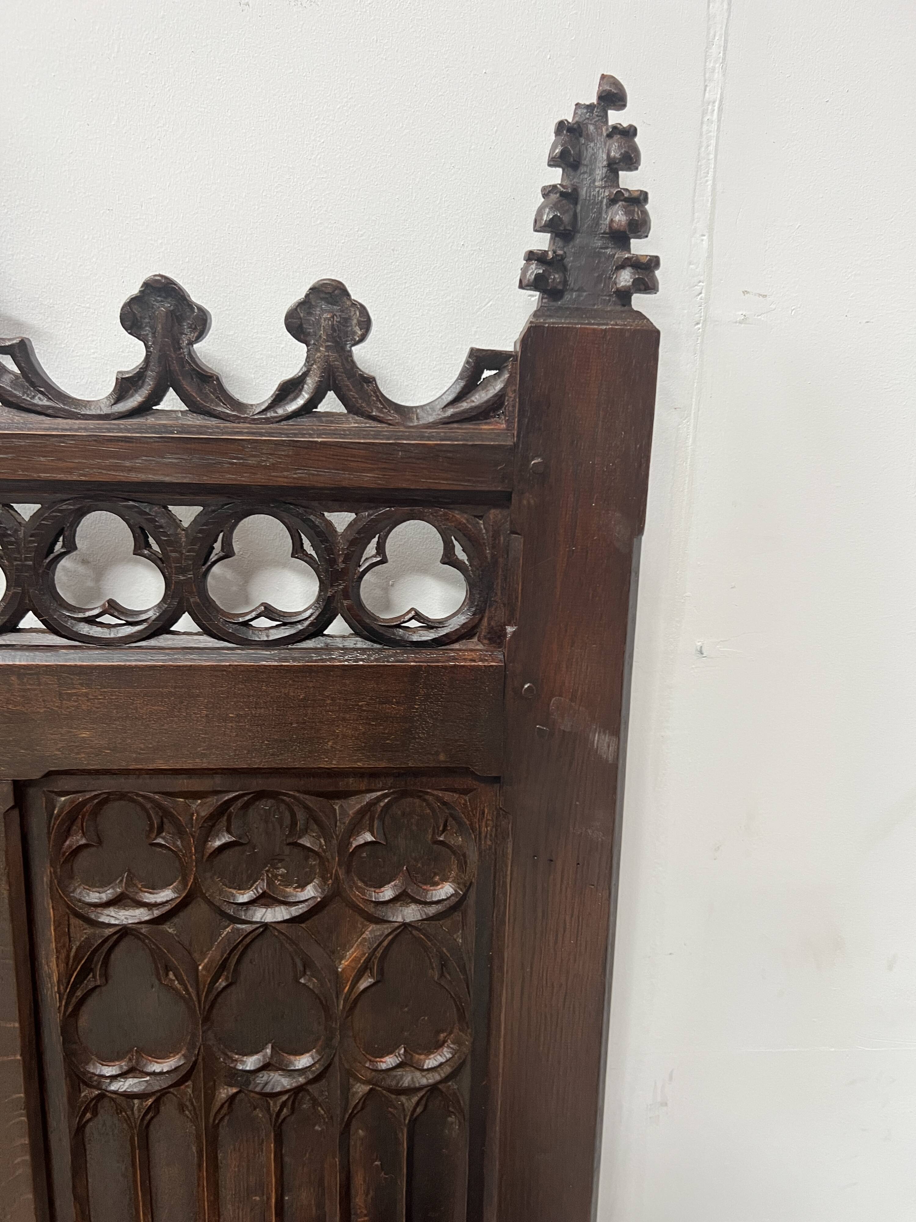 Gothic style carved oak chest bench, 19th century