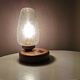 Wooden table lamp with 80s glass cap