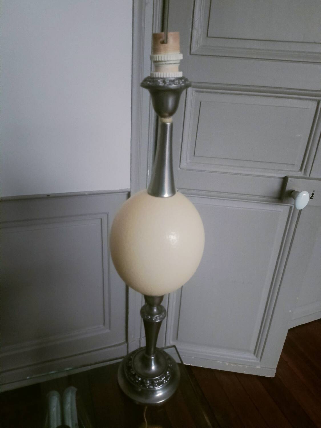 English lamp base, ostrich egg