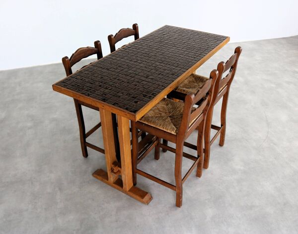 Table de bar vintage avec chaises   table à manger   tabourets de bar   années 1950