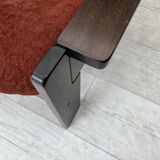 1970s, 3-seater Danish sofa, orange/red furniture velour, oak wood.