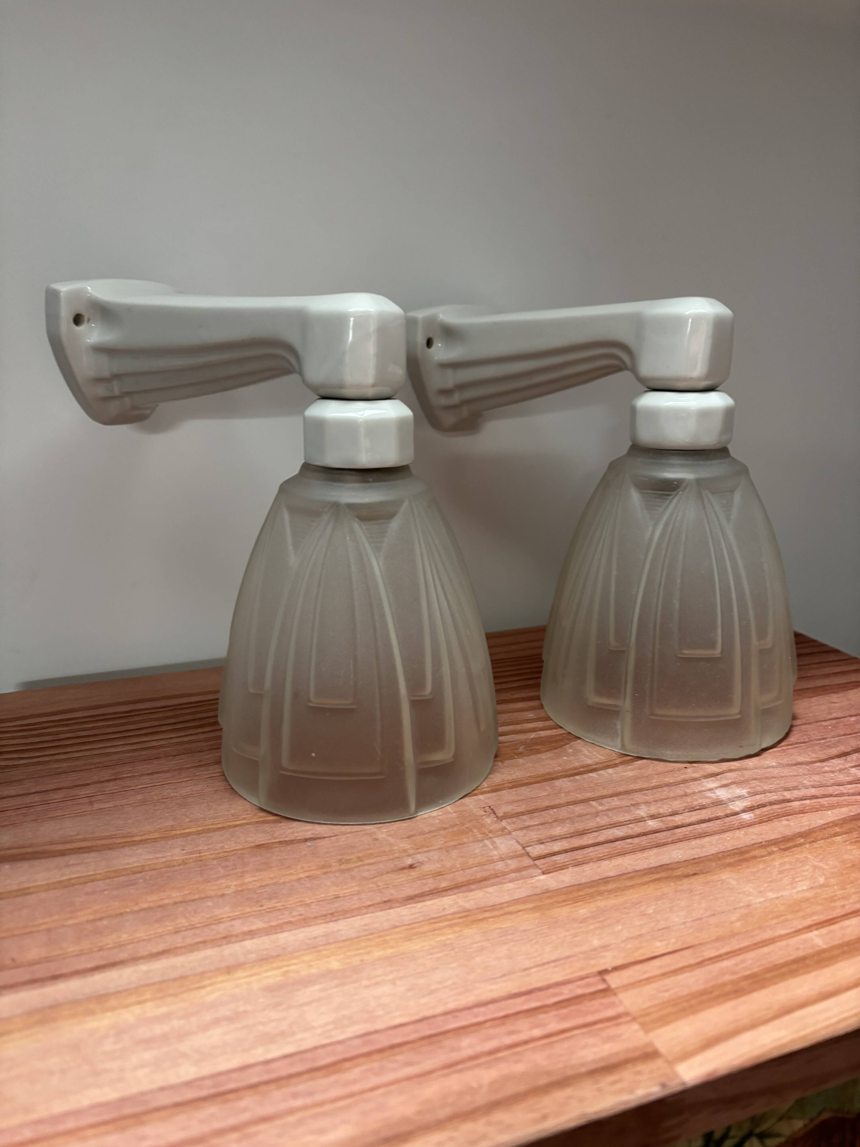 Pair of Art Deco porcelain wall sconces