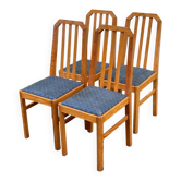 4 chaises à manger en bois massif et tissu bleu barreaux