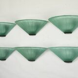 Set of six De Majo sconces in thick green murano glass. Italy 1980s