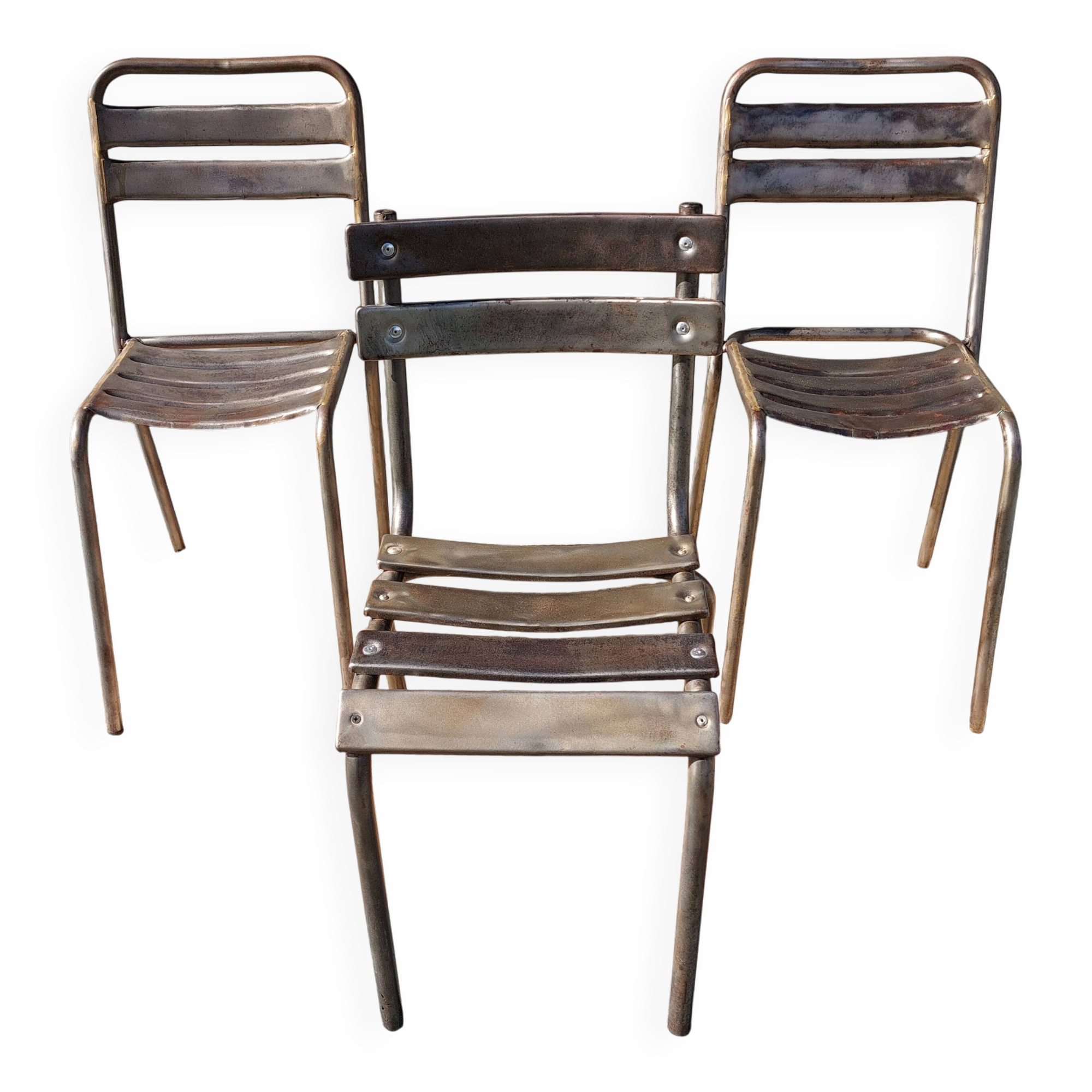 3 metal chairs, Tolix style