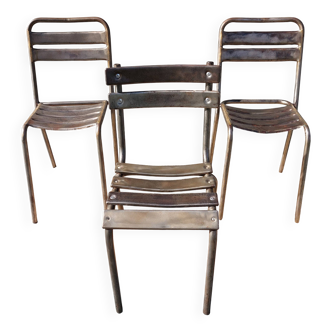 3 metal chairs, Tolix style