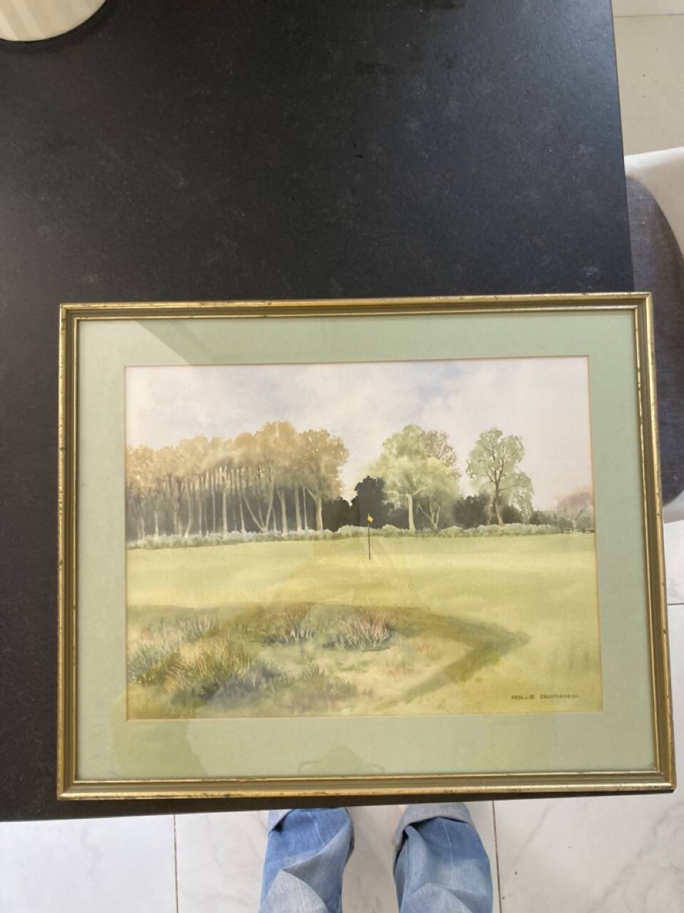 Watercolor Landscape Golf Course signed