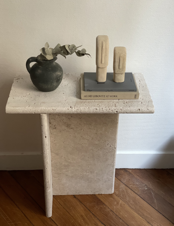Travertine stone side table