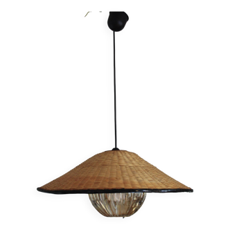 Suspension rotin/osier & verre ancien