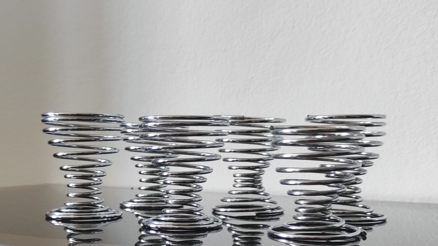 6 vintage chrome metal egg cups in spiral shape, 1970s