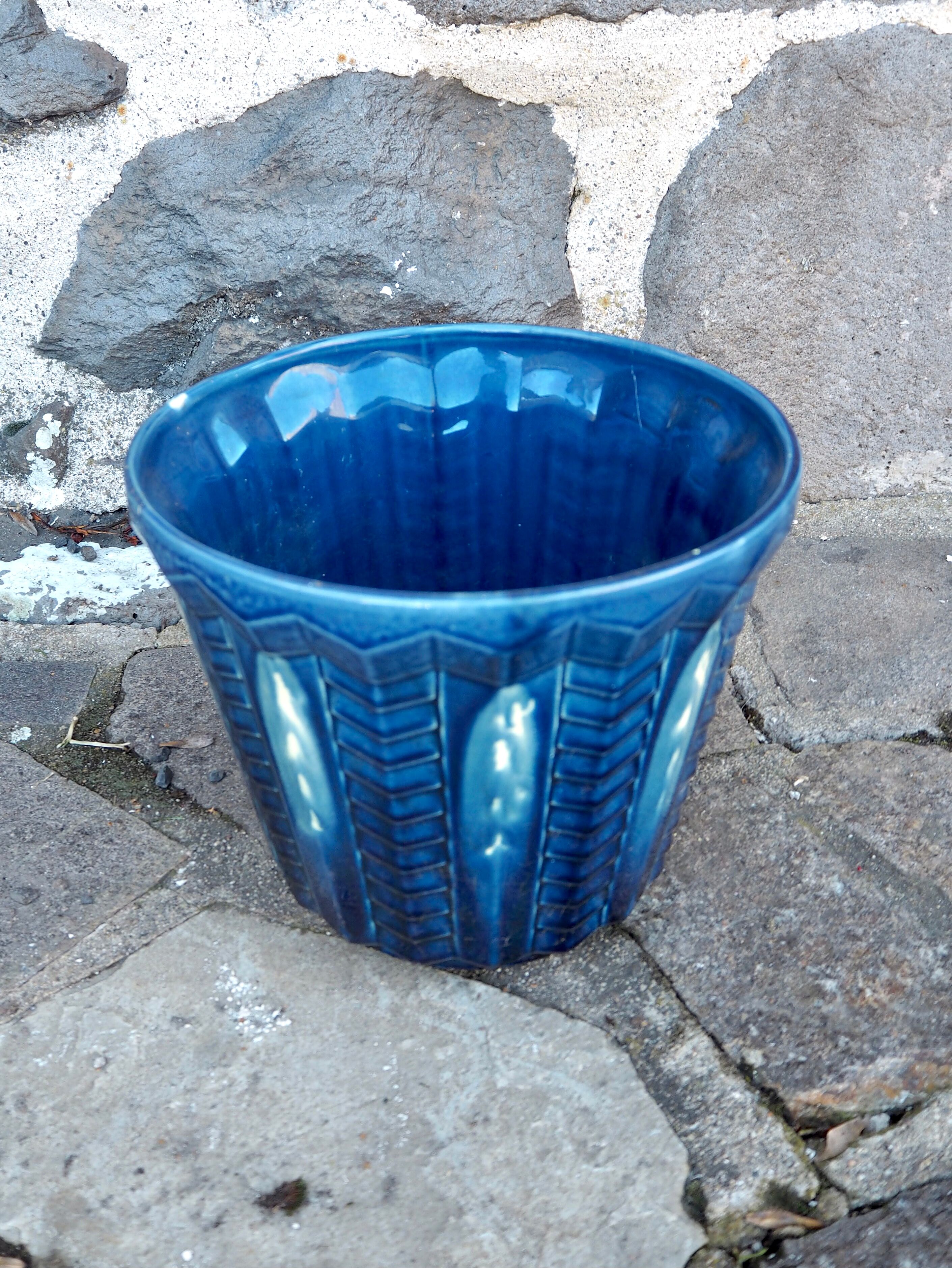 Blue ceramic pot cover