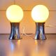 Pair of chromed metal and opaline lamps, 1980.