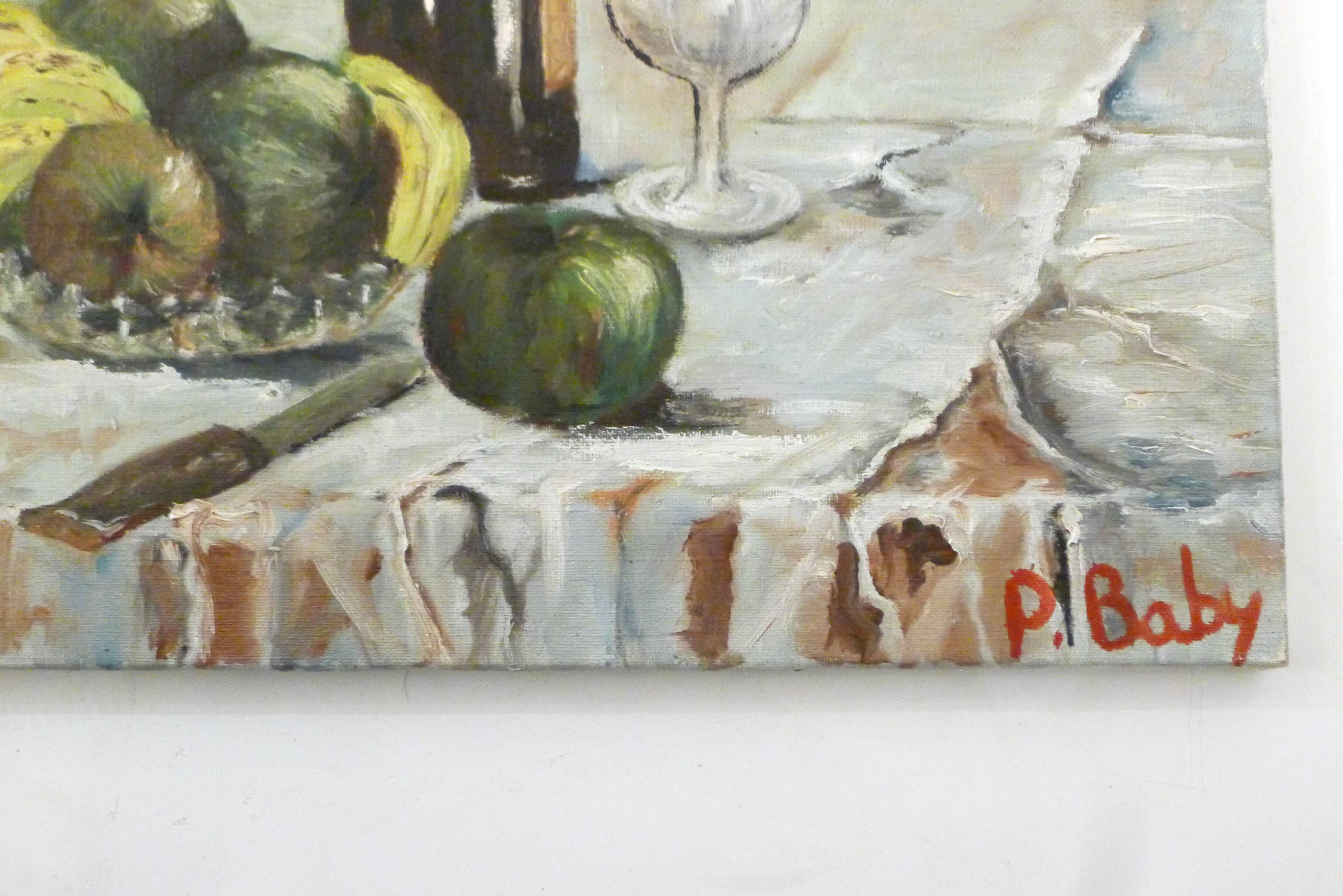 Signed still life, oil on canvas