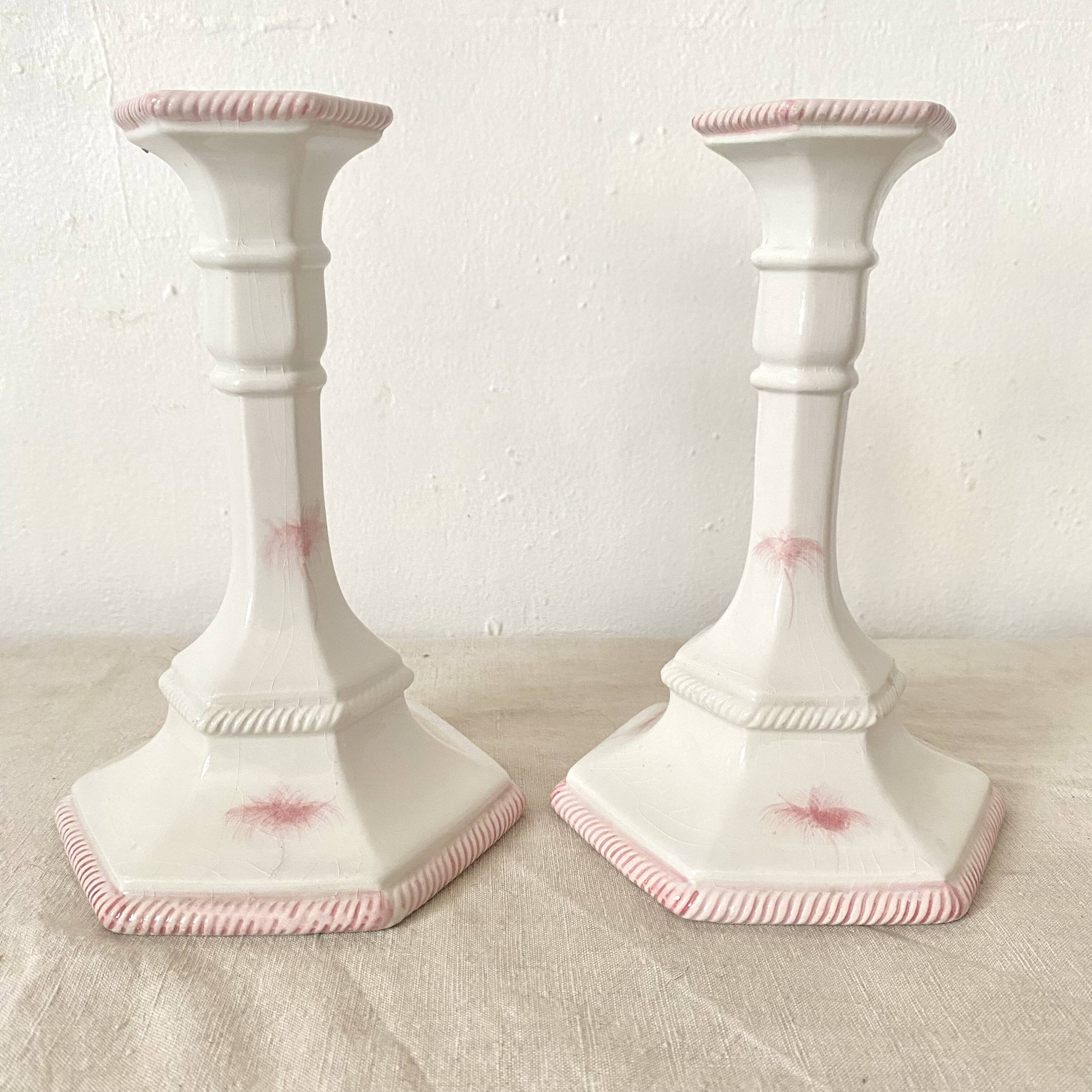 Pair of ceramic candlesticks, Italy