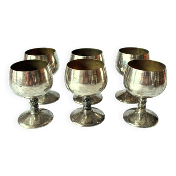 6 verres à vin ou à sherry Art Déco en laiton électro-argenté