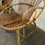 Pair of rattan shell armchairs 60s