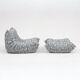 Togo lounge chair and pouf in patterned fabric by Michel Ducaroy for Ligne Roset, 1973, set of 2