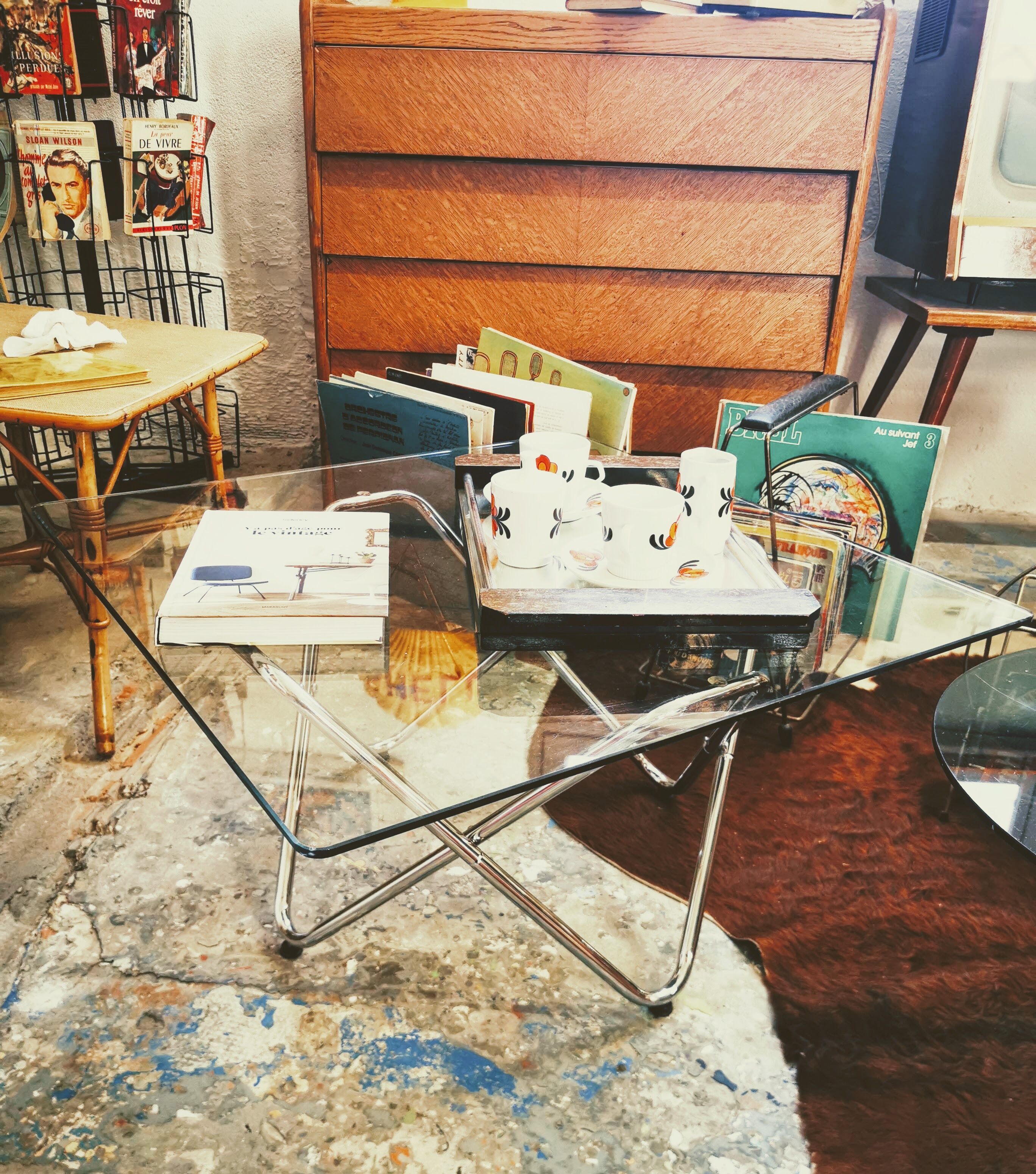 Glass and chrome square coffee table