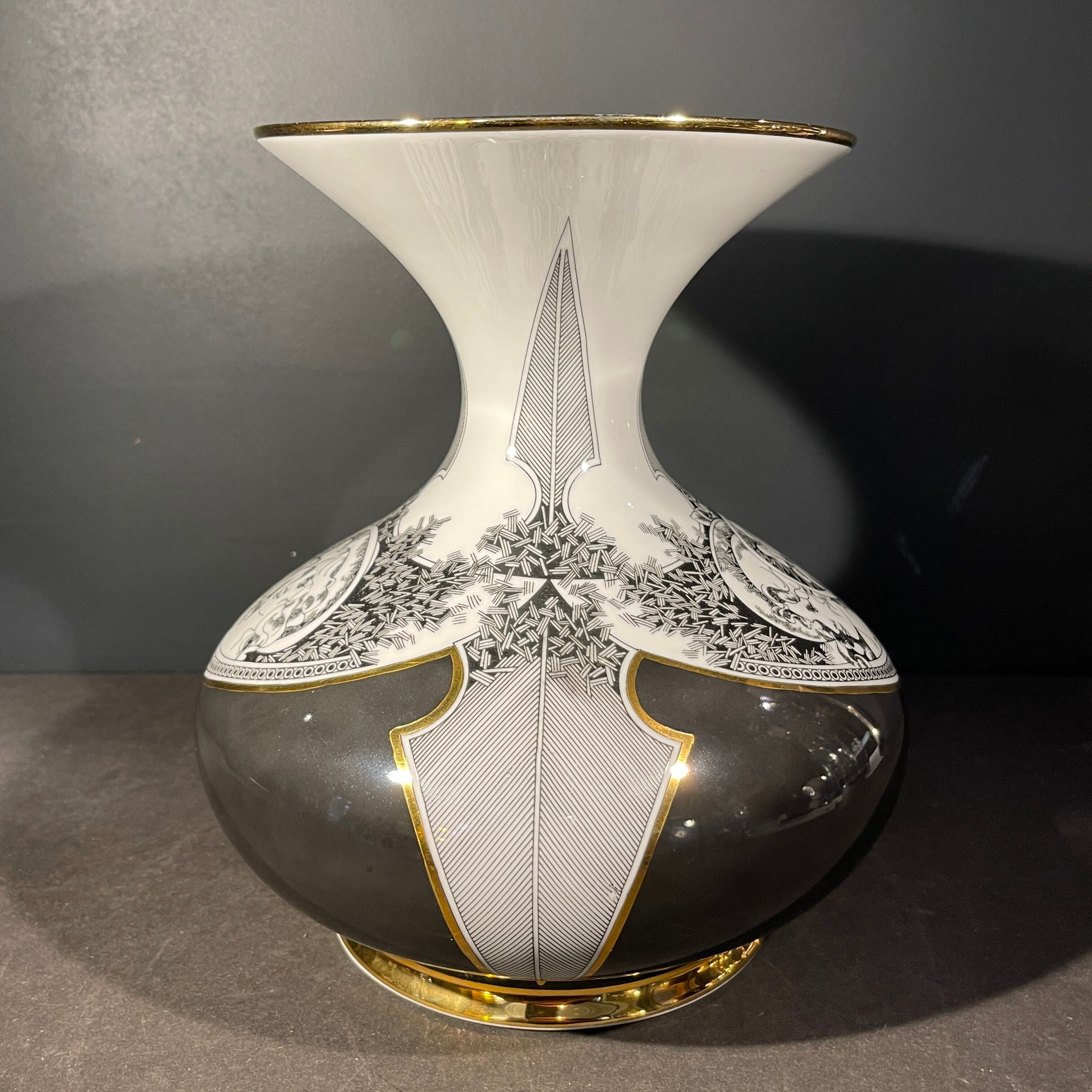 Vase by endre szasz for hollohaza hungary, golden porcelain, 1970s