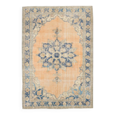 7x10 Orange and Blue Vintage Persian Rug, 206x294 Cm