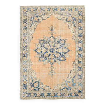7x10 Orange and Blue Vintage Persian Rug, 206x294 Cm