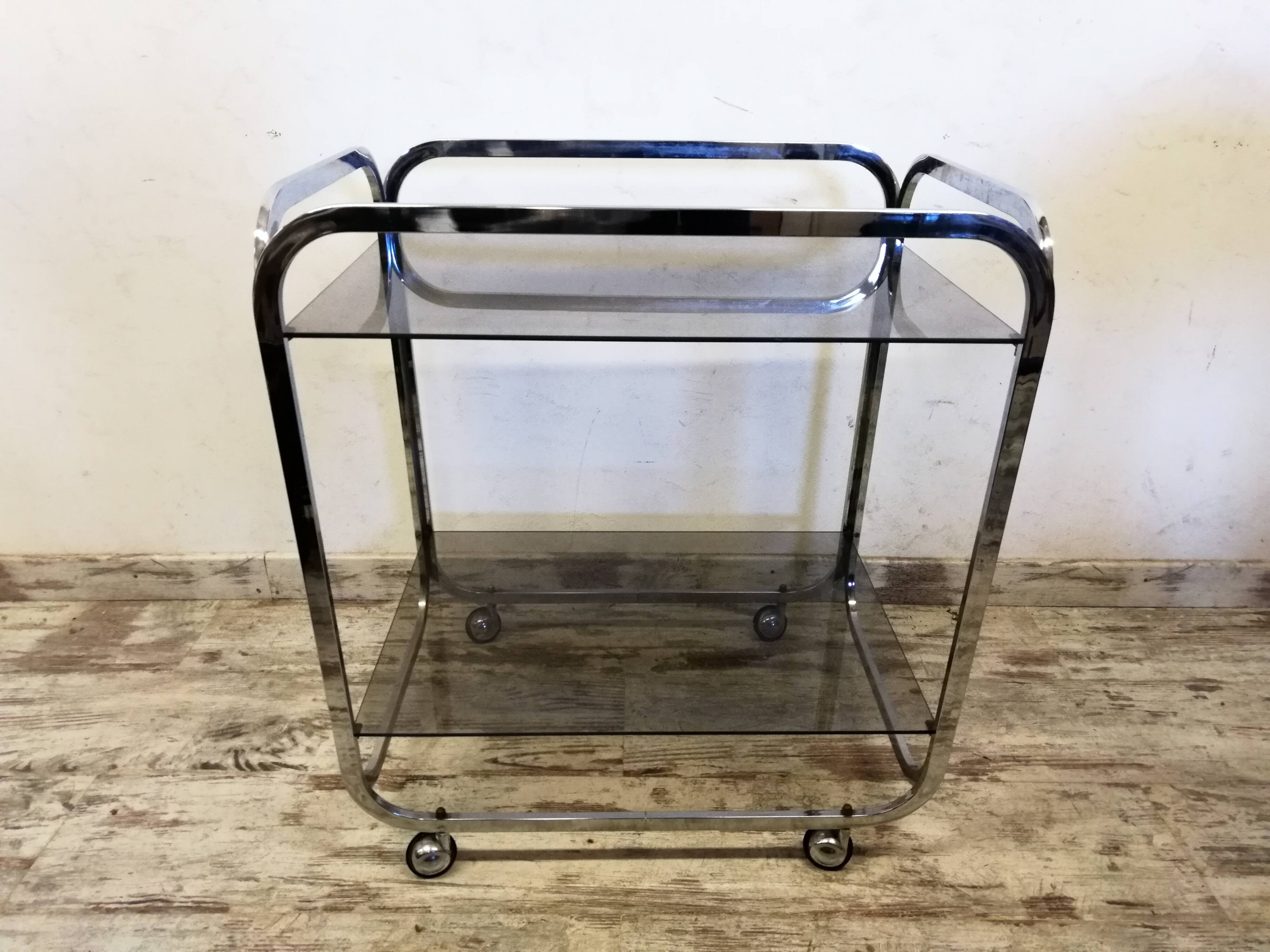 Vintage chrome metal serving trolley