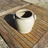 Ancien Pot à Graisse en Grès Beige H 22,5 cm